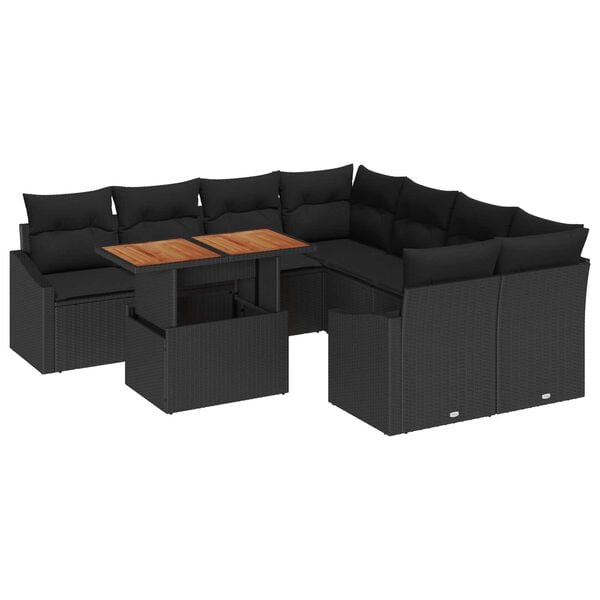 vidaXL Ensemble de canap&eacute; de jardin 9 pcs Noir Poly rotin