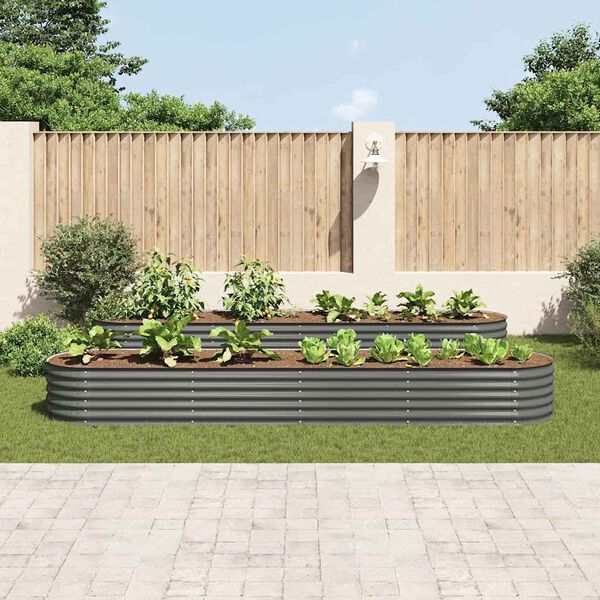 vidaXL Lit sur&eacute;lev&eacute; de jardin 400x80x44 cm Acier galvanis&eacute; Gris