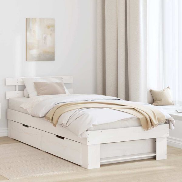 vidaXL Cadre de lit avec t&ecirc;te de lit Blanc 75 x 190 cm Pin massif