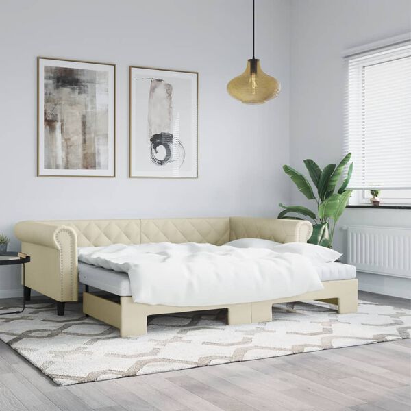 vidaXL Lit de jour avec gigogne sans matelas cr&egrave;me 90x200 cm