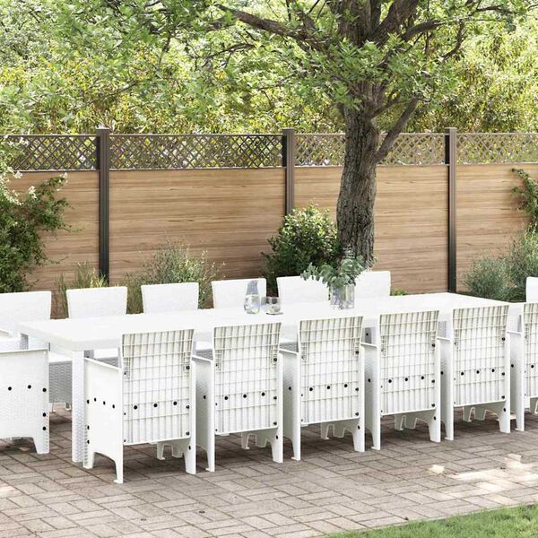 vidaXL Ensemble de salle &agrave; manger pour jardin 15 pcs Blanc Rattan Polt