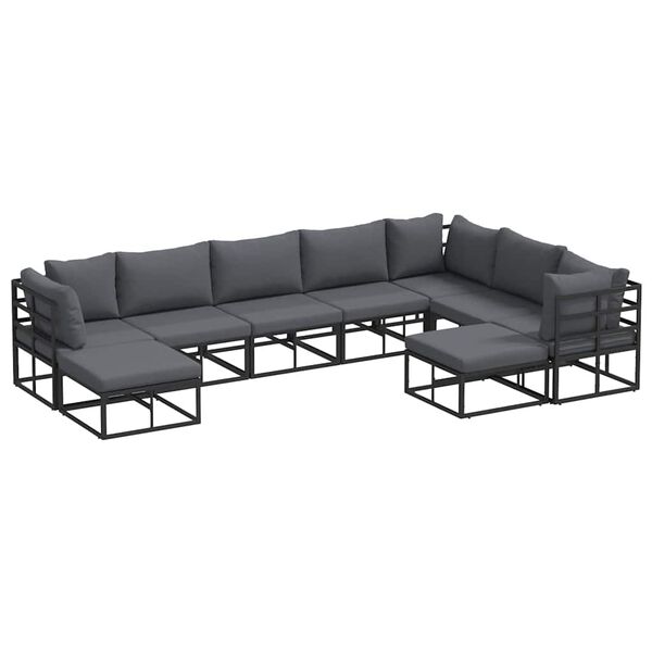 vidaXL Ensemble de canap&eacute; de jardin 9 pcs Noir Aluminium