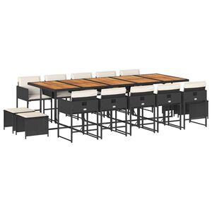 vidaXL Ensemble &agrave; manger de jardin 15 pcs coussins noir r&eacute;sine tress&eacute;e