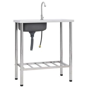 vidaXL &Eacute;vier de camping Seul lavabo avec robinet Acier inoxydable