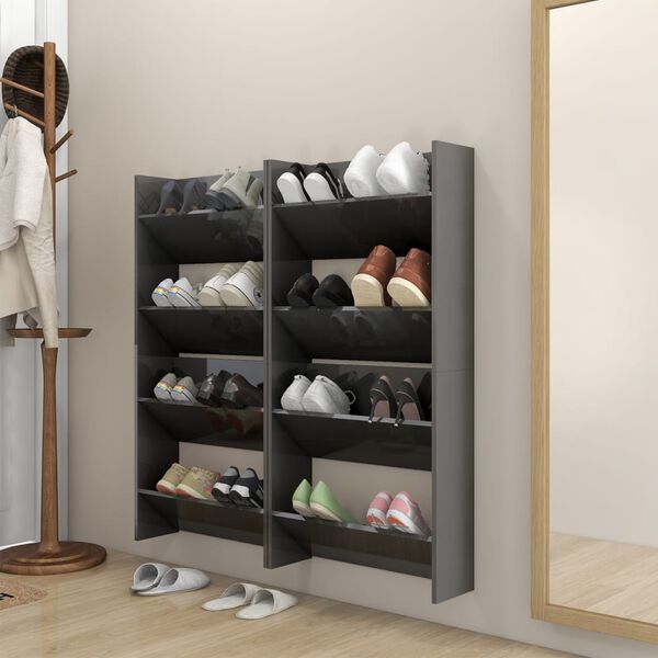 vidaXL Armoires &agrave; chaussures murales 4 pcs gris brillant 60x18x60 cm