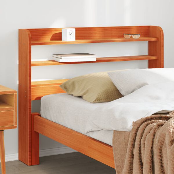 vidaXL T&ecirc;te de lit avec &eacute;tag&egrave;res marron cire 75 cm bois massif de pin