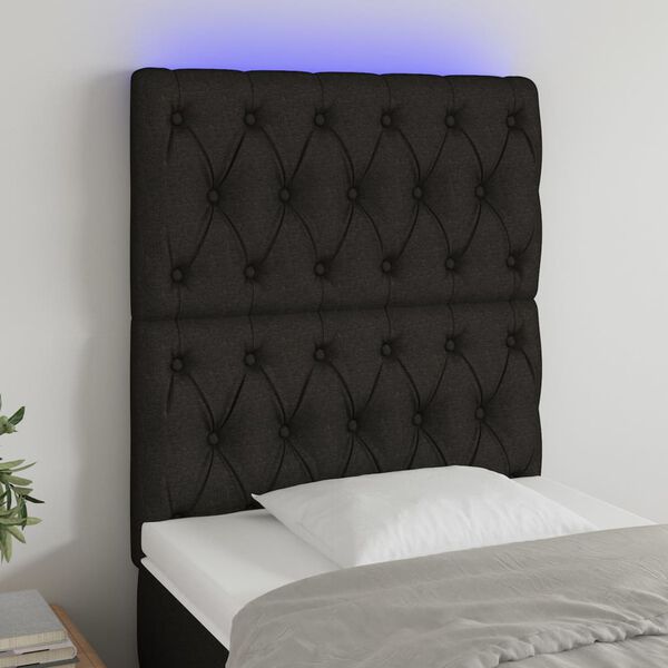 vidaXL T&ecirc;te de lit &agrave; LED Noir 80x7x118/128 cm Tissu