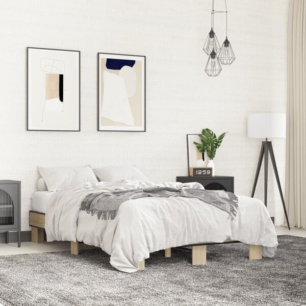 vidaXL Cadre de lit sans matelas ch&ecirc;ne sonoma 135x190 cm