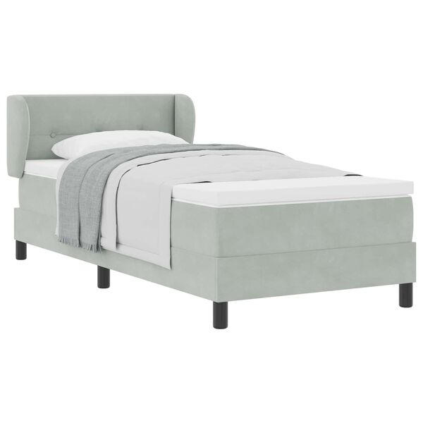 vidaXL Lit &agrave; ressorts avec matelas Gris clair 90 x 190 cm Velours