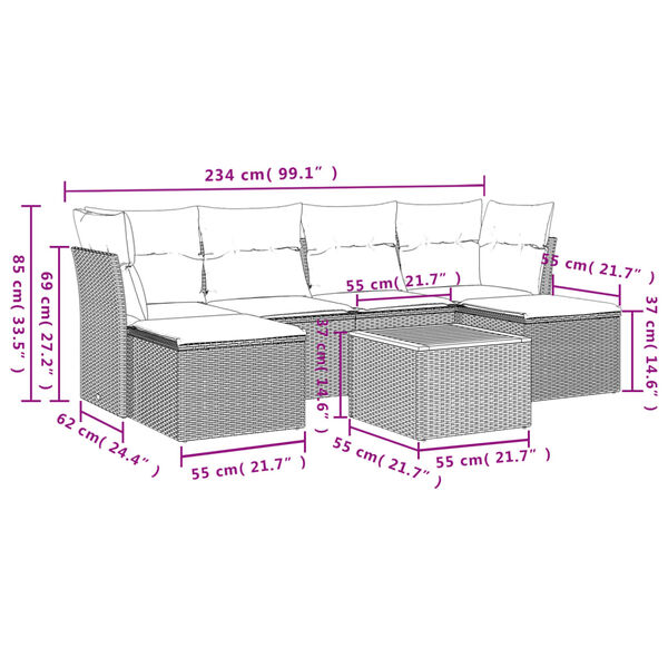 vidaXL Salon de jardin 7 pcs avec coussins noir r&eacute;sine tress&eacute;e