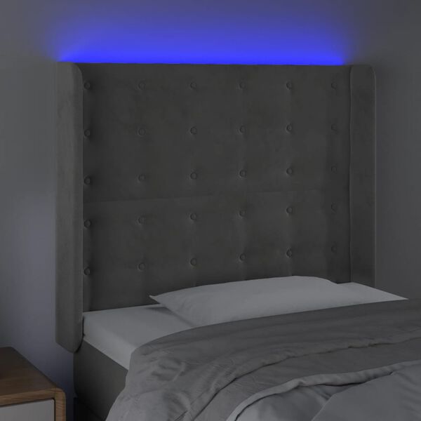 vidaXL T&ecirc;te de lit &agrave; LED Gris clair 93x16x118/128 cm Velours