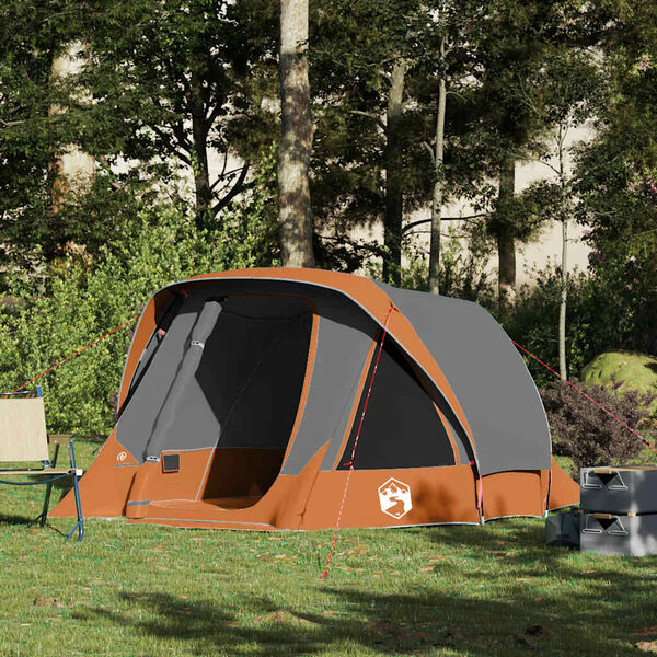 vidaXL Tente de camping de cabine 4 personnes gris orange imperm&eacute;able