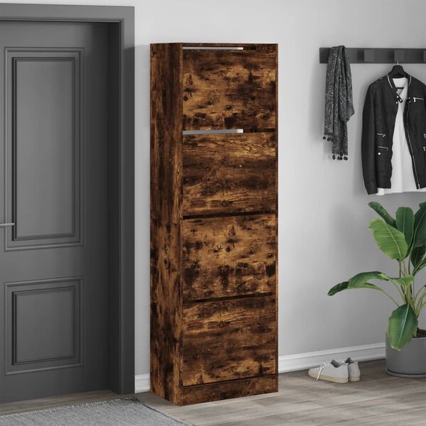 vidaXL Armoire &agrave; chaussures 4 tiroirs rabattables ch&ecirc;ne fum&eacute;