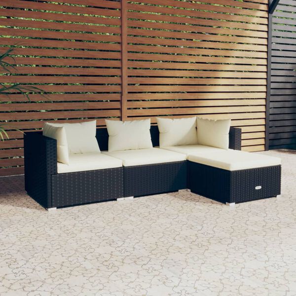 vidaXL Salon de jardin 4 pcs avec coussins R&eacute;sine tress&eacute;e Noir