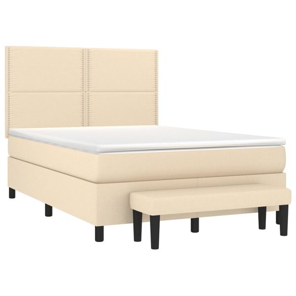 vidaXL Sommier &agrave; lattes de lit avec matelas Cr&egrave;me 140x200 cm Tissu