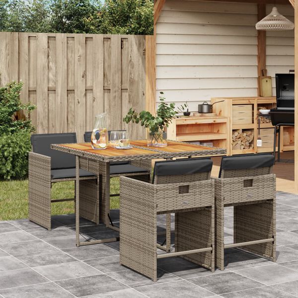 vidaXL Ensemble &agrave; manger de jardin 5 pcs coussins gris r&eacute;sine tress&eacute;e