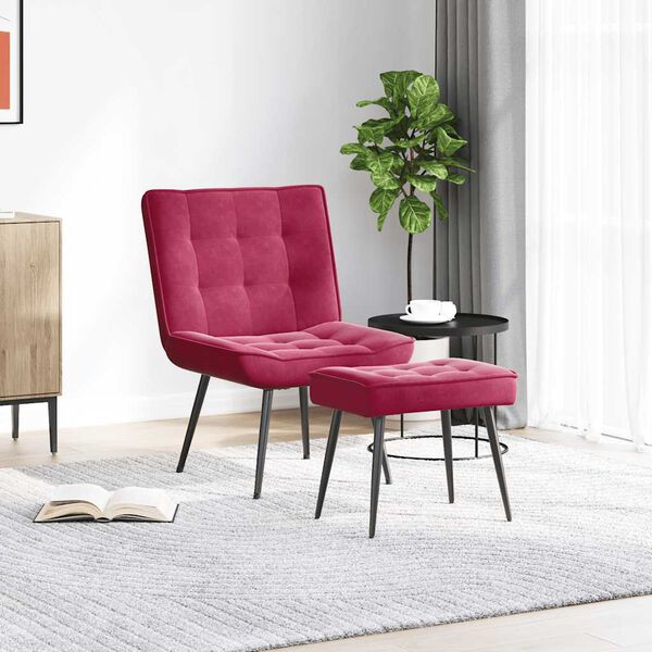vidaXL Chaise de relaxation avec tabouret Bordeaux Velours
