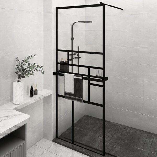 vidaXL Paroi de douche avec &eacute;tag&egrave;re Noir 80x195 cm Verre ESG&Aluminium