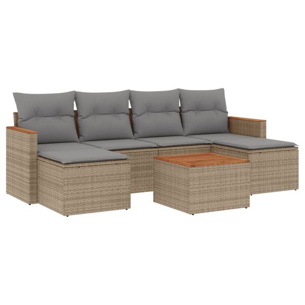 vidaXL Salon de jardin avec coussins 7 pcs beige r&eacute;sine tress&eacute;e