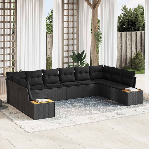 vidaXL Ensemble de canap&eacute; de jardin avec coussin 10 pcs Noir Polyrotin