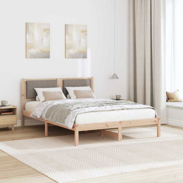vidaXL Cadre de lit avec t&ecirc;te de lit Taupe 140 x 190 cm Pin massif