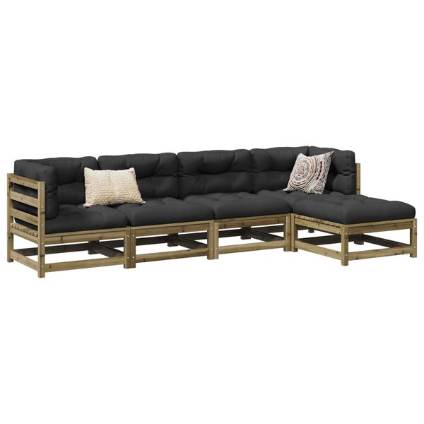 vidaXL Salon de jardin 5 pcs avec coussins bois de pin impr&eacute;gn&eacute;