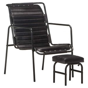 vidaXL Fauteuil de relaxation avec repose-pied Noir Cuir v&eacute;ritable