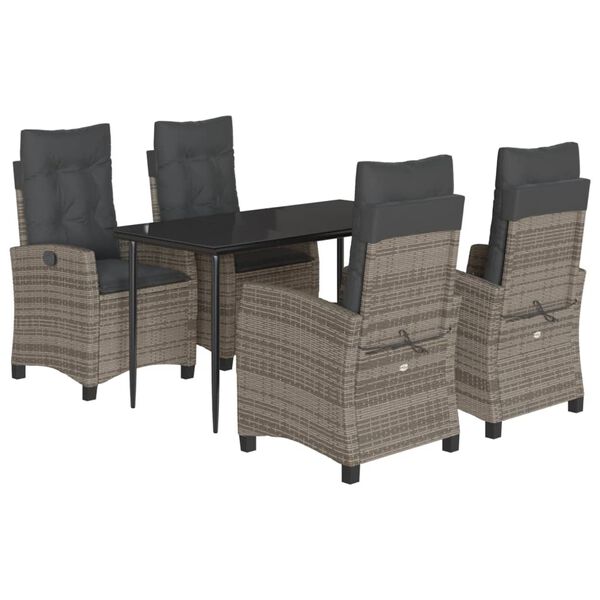 vidaXL Ensemble &agrave; manger de jardin 5 pcs coussins gris r&eacute;sine tress&eacute;e