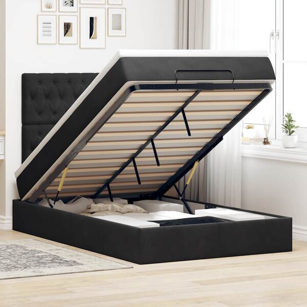 vidaXL Cadre de lit ottoman avec matelas noir 120x200 cm velours