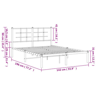 vidaXL Cadre de lit métal sans matelas et tête de lit blanc 135x190 cm