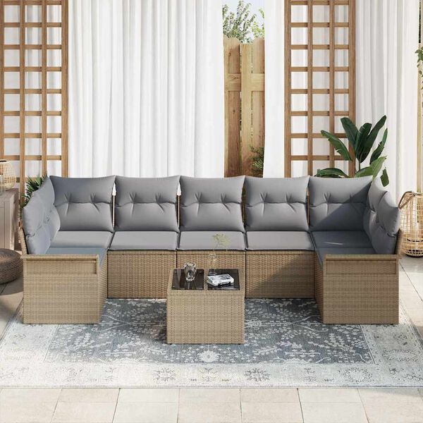 vidaXL Ensemble de canap&eacute; de jardin 8 pcs Beige et gris polyrotin