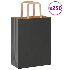 vidaXL Sacs en papier 250 pcs avec poign&eacute;es noir 21x11x28 cm