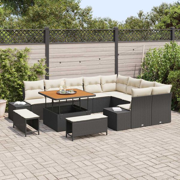 vidaXL Ensemble de canapé de jardin 12 pcs Noir Poly rotin