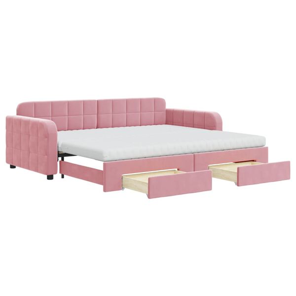 vidaXL Lit de jour avec gigogne et tiroirs rose 90x200 cm velours