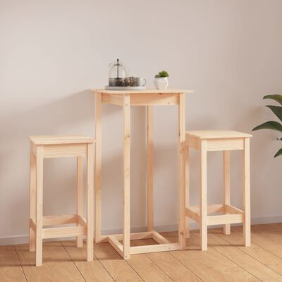 vidaXL Ensemble de bar 3 pcs Bois de pin massif