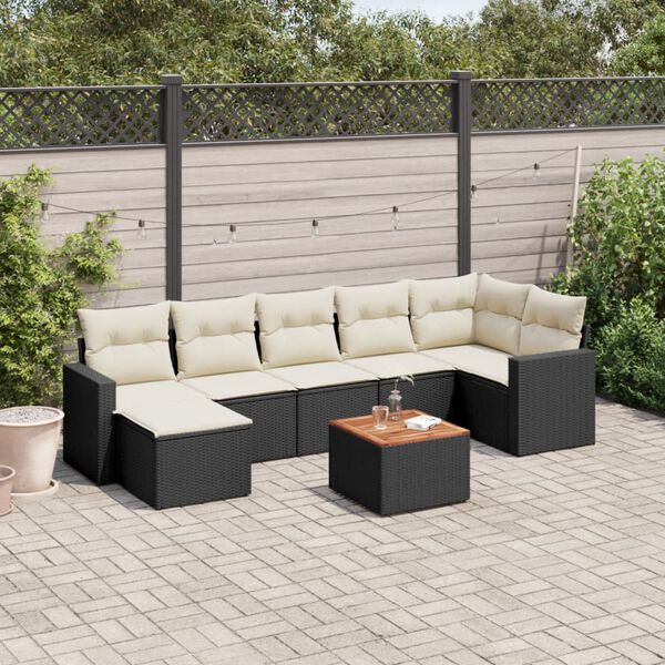 vidaXL Salon de jardin 8 pcs avec coussins noir r&eacute;sine tress&eacute;e