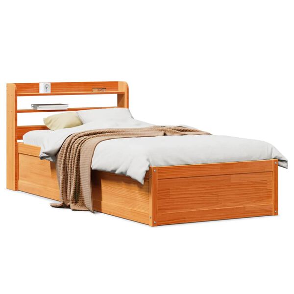 vidaXL Cadre de lit avec t&ecirc;te de lit cire marron 75x190 cm bois de pin