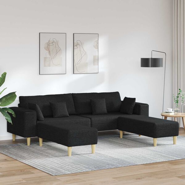 vidaXL Canap&eacute; avec coussin 3 pcs Noir tissu