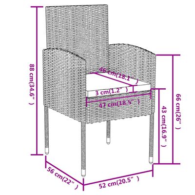 vidaXL Ensemble à manger de jardin 3 pcs Résine tressée Noir