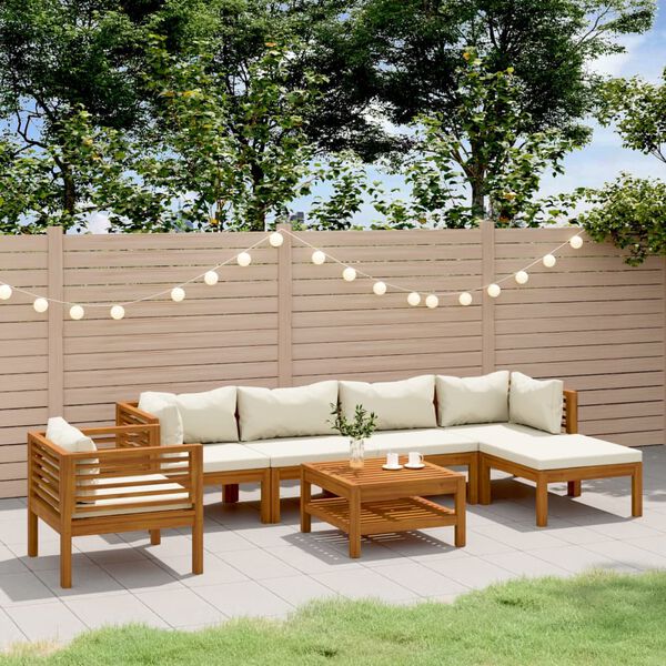 vidaXL Salon de jardin 7 pcs avec coussin cr&egrave;me Bois d'acacia solide