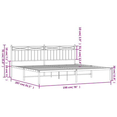 vidaXL Cadre de lit métal sans matelas et tête de lit blanc 193x203 cm