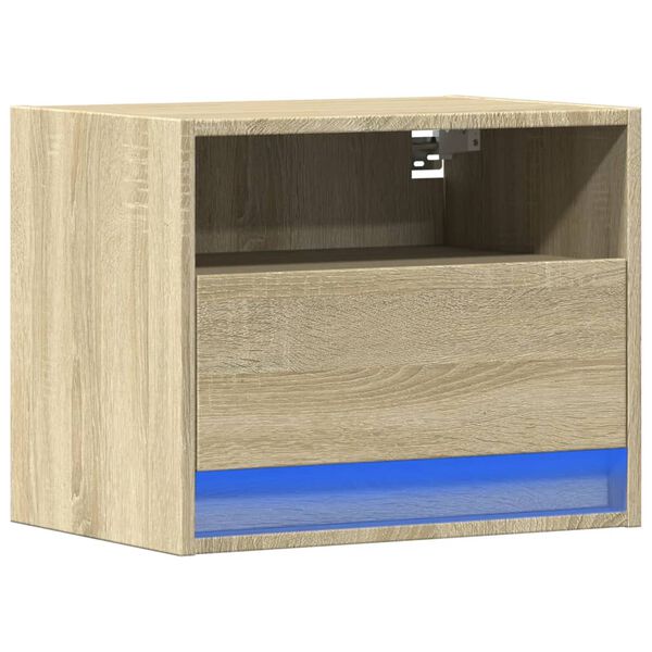 vidaXL Table de chevet murale avec lumi&egrave;res LED ch&ecirc;ne sonoma