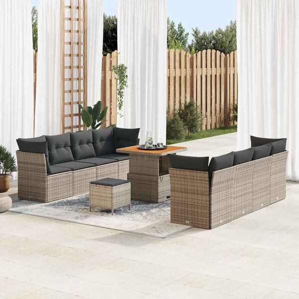 vidaXL Ensemble de canap&eacute; de jardin avec coussin 11 pcs Gris