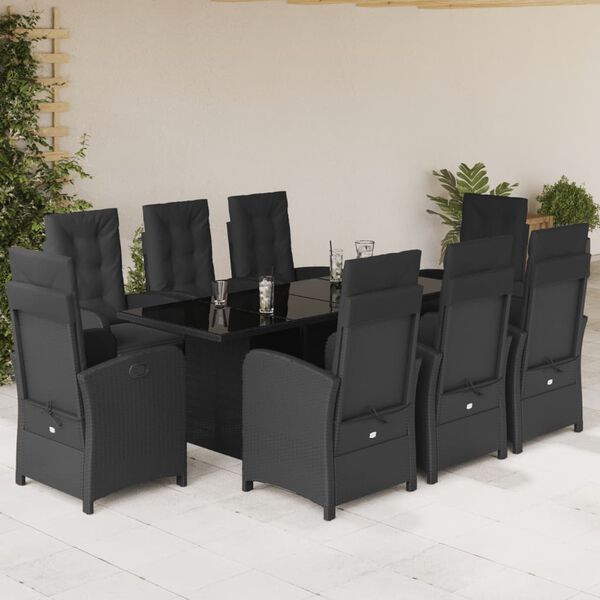 vidaXL Ensemble &agrave; manger de jardin 9pcs coussins noir r&eacute;sine tress&eacute;e