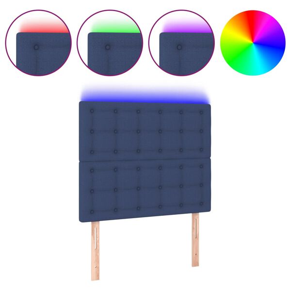 vidaXL T&ecirc;te de lit &agrave; LED Bleu 80x5x118/128 cm Tissu