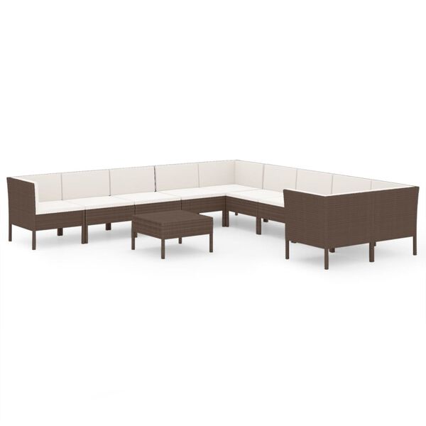 vidaXL Salon de jardin 11 pcs avec coussins R&eacute;sine tress&eacute;e Marron