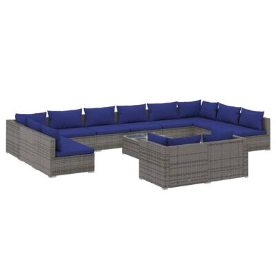 vidaXL Salon de jardin 13 pcs avec coussins Gris Résine tressée