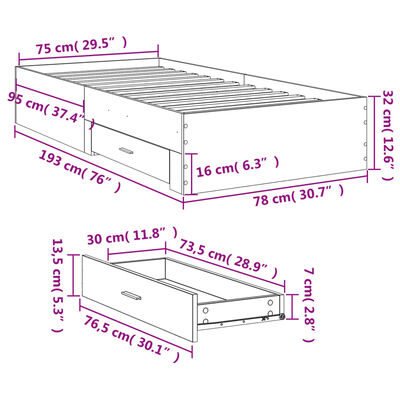 vidaXL Cadre de lit et tiroirs chêne sonoma 120x200 cm bois ingénierie