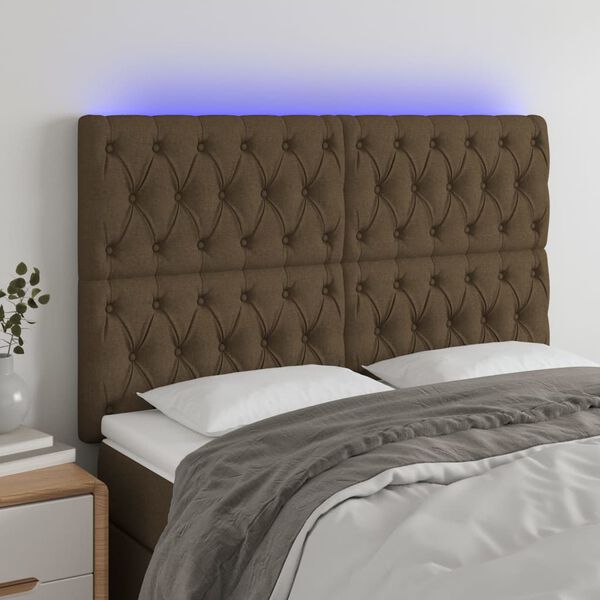 vidaXL T&ecirc;te de lit &agrave; LED Marron fonc&eacute; 160x7x118/128 cm Tissu