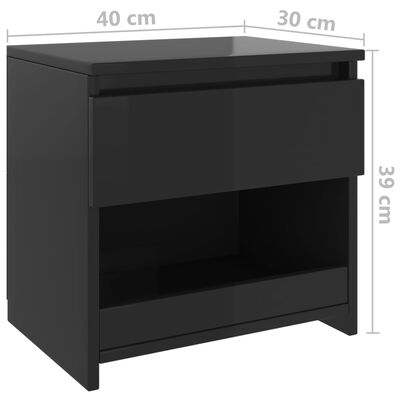 vidaXL Table de chevet Noir brillant 40x30x39 cm Aggloméré